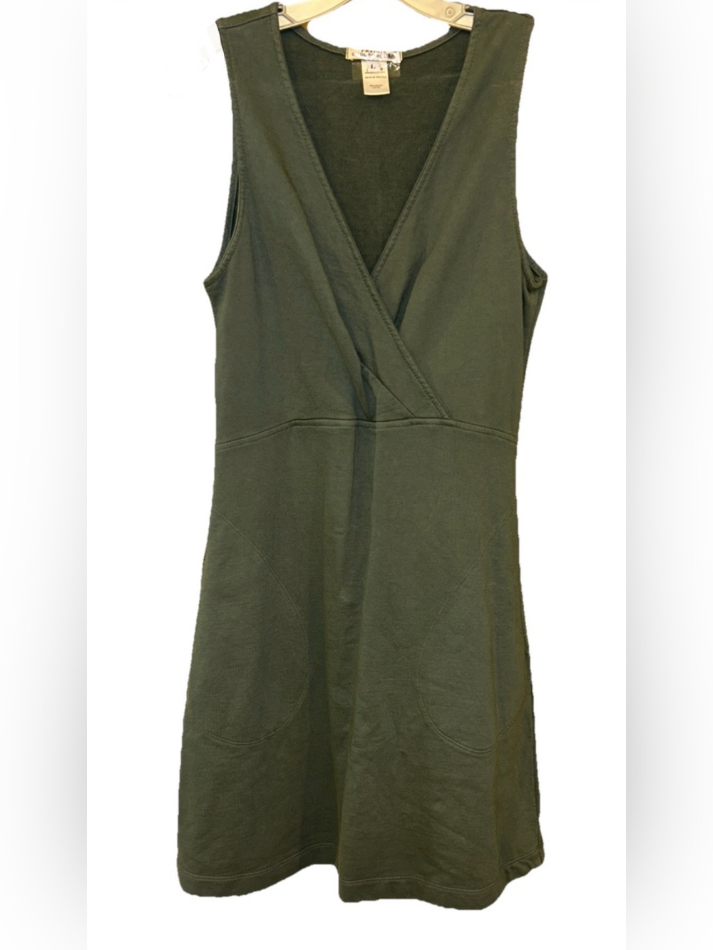 Prairie Underground Olive Wrap Dress L Organic Cotton Sleeveless V Neck Pockets